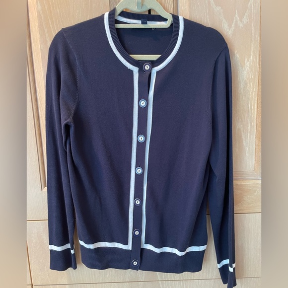 Brooks Brothers Sweaters - Brooks Brothers 346 Navy Cotton Cardigan Sweater with White Trim Size Large.